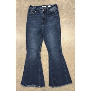 Kancan Jeans Women's 27 Signature Super Flare Ultra High Rise Raw Hem Denim Boho